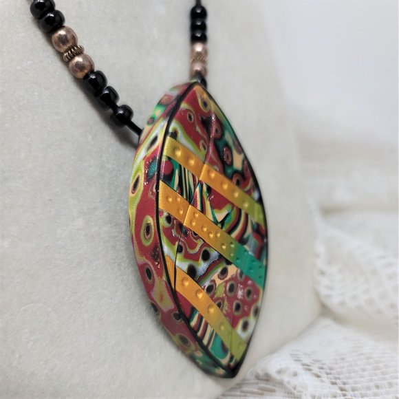 Modern Clay Colorful Necklace w/ Black Cord - Picture 7 of 9
